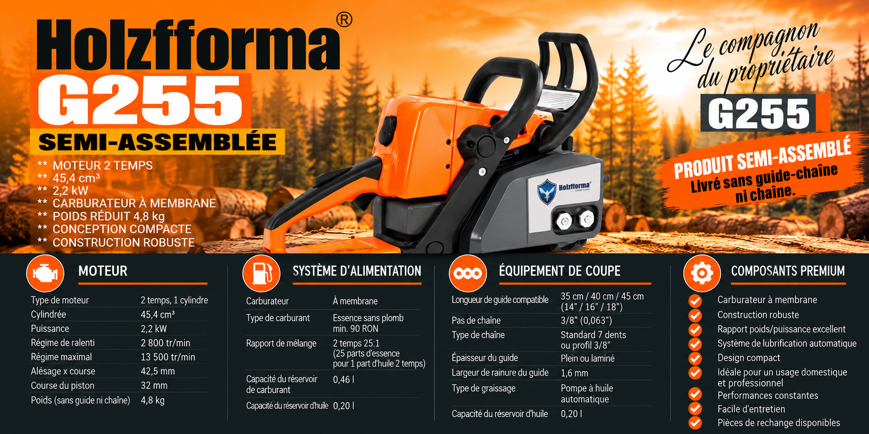 Holzfforma G255 semiasamblata fara lama si lant
